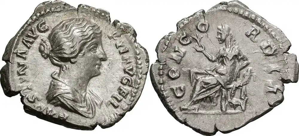 Nur noch heute - Ancient Roman c. 153-4 n. Chr. Faustina II. Denarius