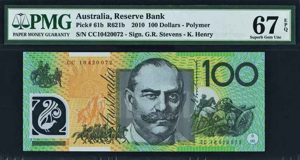 Direkt bestellen - 100 Dollars 2010 Australia Polymer Pick-61b SUPERB GEM UNC PMG 67 EPQ