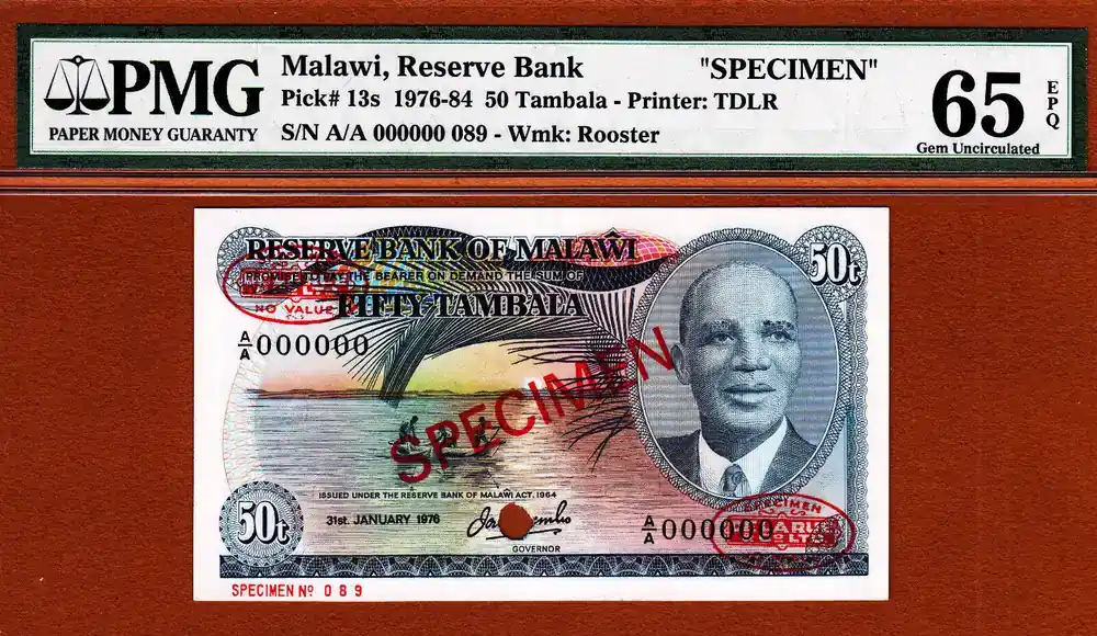 50 Tambala 1976 Malawi SPECIMEN Pick-13s Gem UNC PMG 65 EPQ - Vorteilspreis
