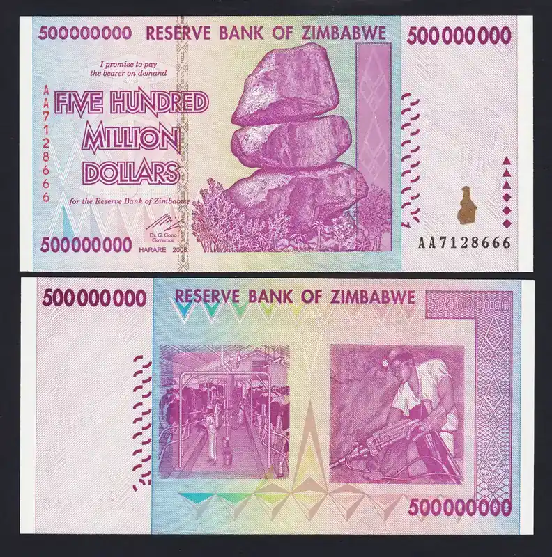 2008 Zimbabwe 500 Million Dollars SERIES-AA Pick-82 UNCIRCULATED | Jetzt neu