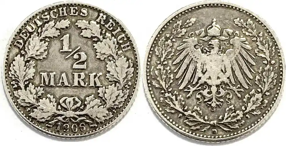 1/2 Mark Deutsches Reich 1906 D s | Heute bestellen