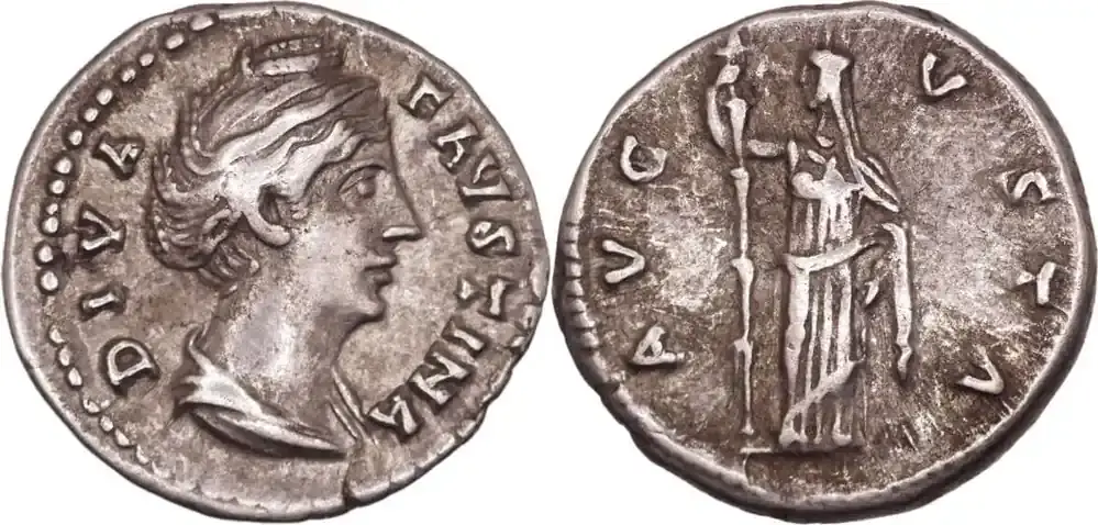 Roman Empire ~141 AD. Faustina The Elder AR Denarius – Ceres Standing VF | Markenqualität