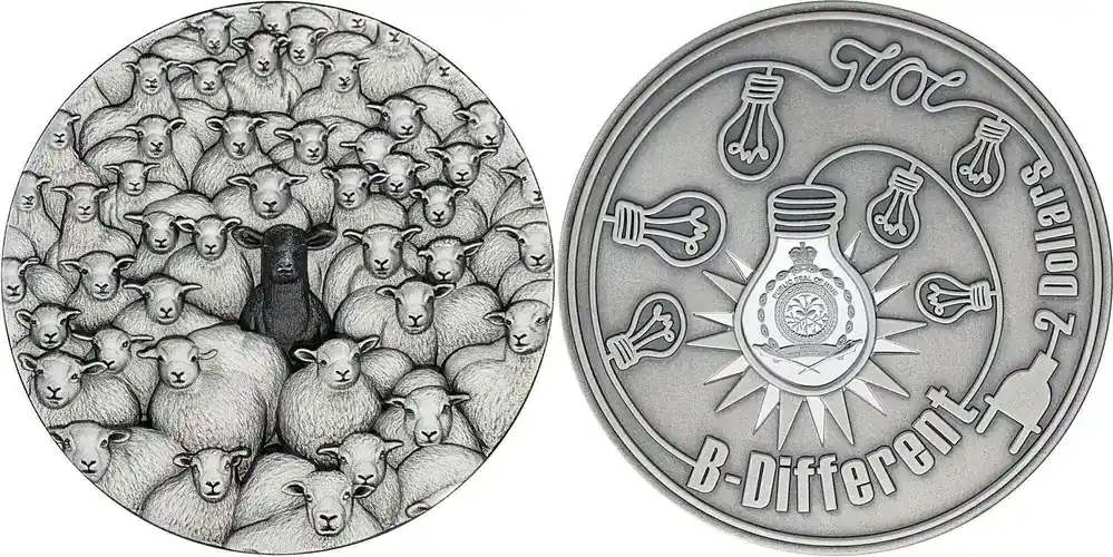 Expressversand - 2 Dollars SHEEP B-Different 2 Oz Silver Coin 2 Niue 2025 Antique Finish