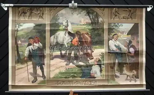 Deutsches Reich O.J. Schulwandkarte / Schul Lehrtafel / Rollbild Karte / Märchen / Hans im Glück 3 - Werkspreis