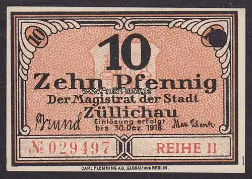 Züllichau / Brandenburg 10 Pfg. 30.12.1918 Stadt 2 | Neu verfügbar
