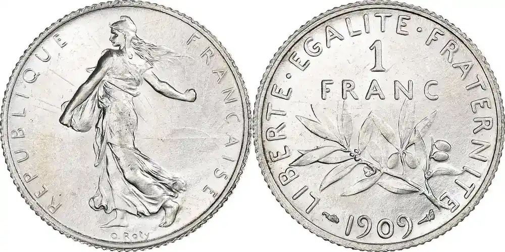 Frankreich 2 Francs Semeuse -1909 st - Premium