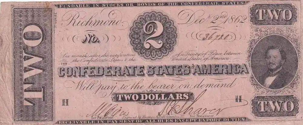 Preisnachlass - USA 2 Dollars J.P. Benjamin – Confederate States – 1862 III / SS