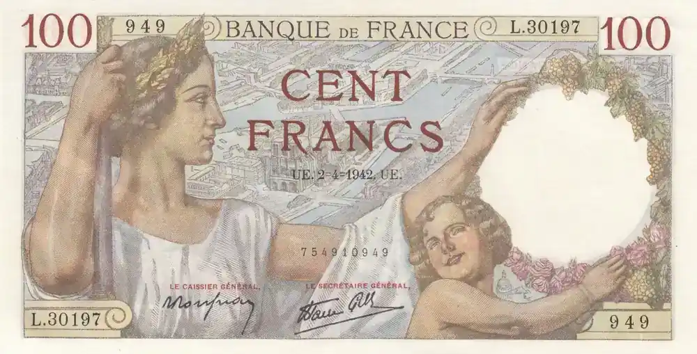 Frankreich 1942 100 Francs – Sully – 02-04-1942 – Serial L.30197 I / ST - Bestpreis