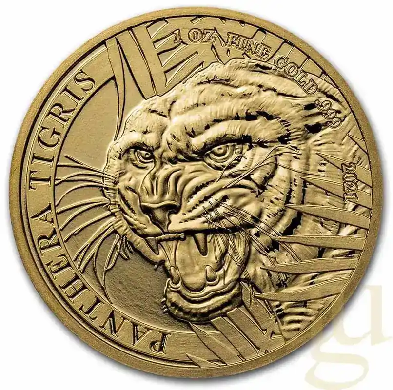 Sicher einkaufen - 1 Unze Goldmünze Laos Tiger 2021