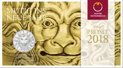 Österreich 5 Euro Silber 2018 Neujahrsmünze Löwenkraft im Folder - Hammerpreis