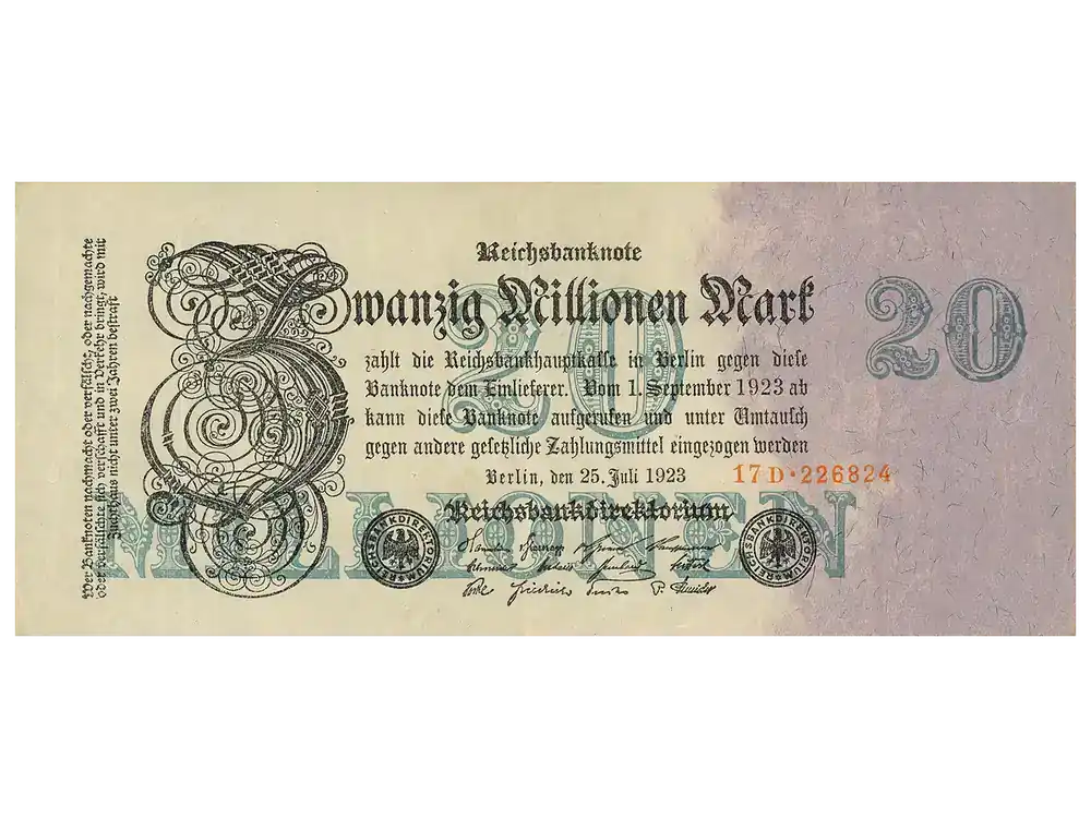 Die erste 20-Millionen-Mark-Banknote Deutschlands - Profi-Qualität