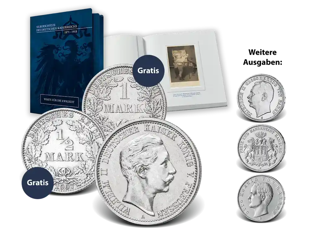 Preisnachlass - Silberschätze des Deutschen Kaiserreichs – Start 2 Mark Wilhelm II.