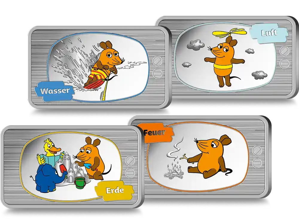 Online bestellen - Exklusives Silberbarren-Set „Die 4 Elemente mit der Maus“