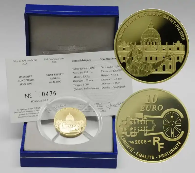 Frankreich 10 Euro Papst Benedikt 2006 PP Gold - Beliebt