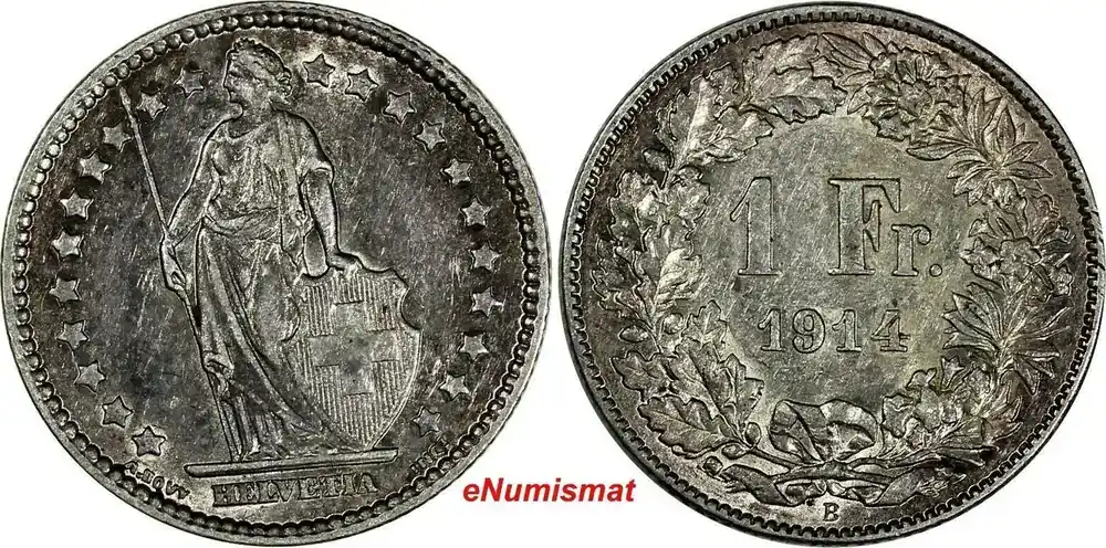 Bewährte Qualität - 1 Franc Switzerland Silver 1914 B aUNC Toned KM 24 (17 149)