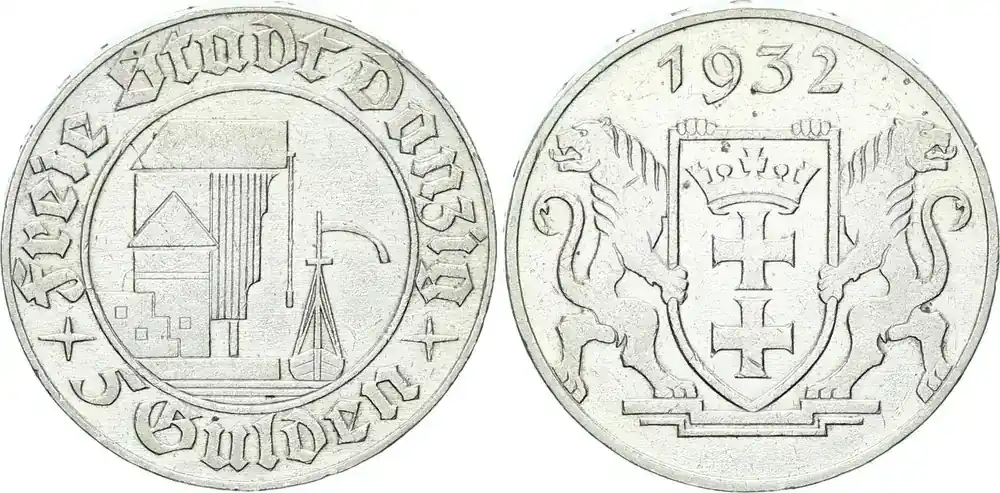 Danzig, Freie Stadt 5 Gulden 1932 (A) Krantor vorzüglich - Extra sparen