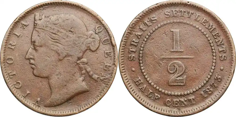 Neuzugang | Straits Settlements 1/2 Cent 1873 H Victoria Schön / fast Sehr Schön